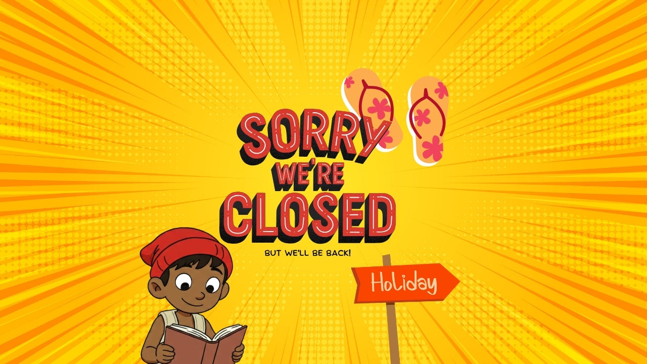 Cartoon character with a 'Sorry We're Closed' sign on a yellow background